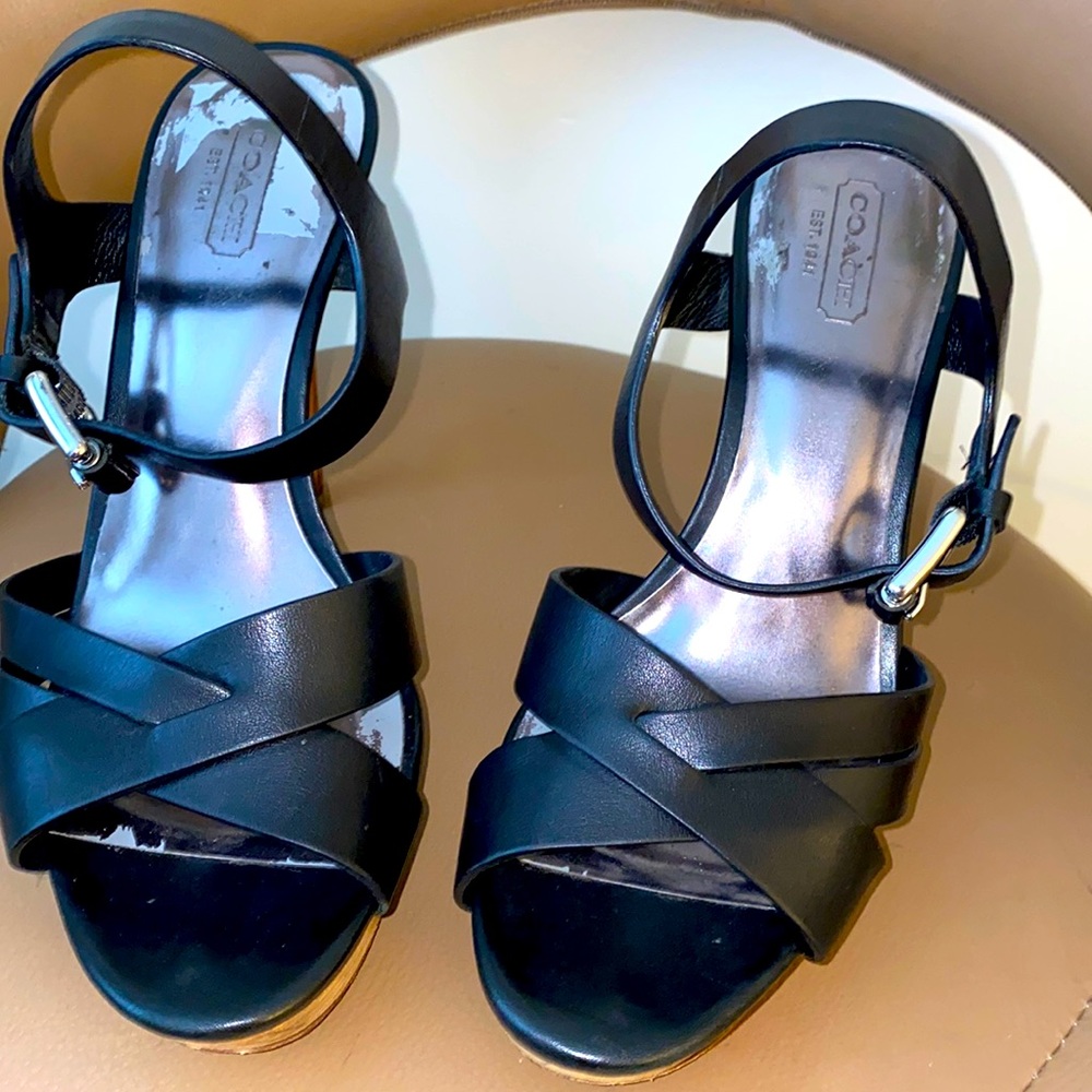 Black leather coach heels size 8
